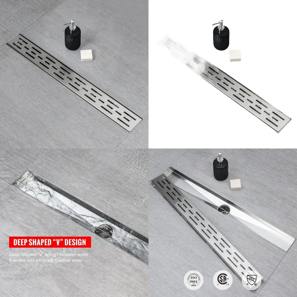 36-inch High/Low Rate Removable Grate Linear Shower Drain in Brushed 304 Stainless Steel with Hair Strainer & Adjustable Levelin