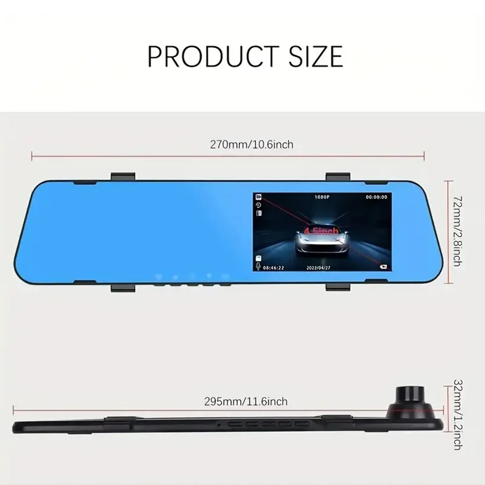 Dual-Len Dash Cam for Cars ultra-thin 4.3Inch Rearview Mirror DVR Car 1080P Video Recorder Front Rear View Camera car recording