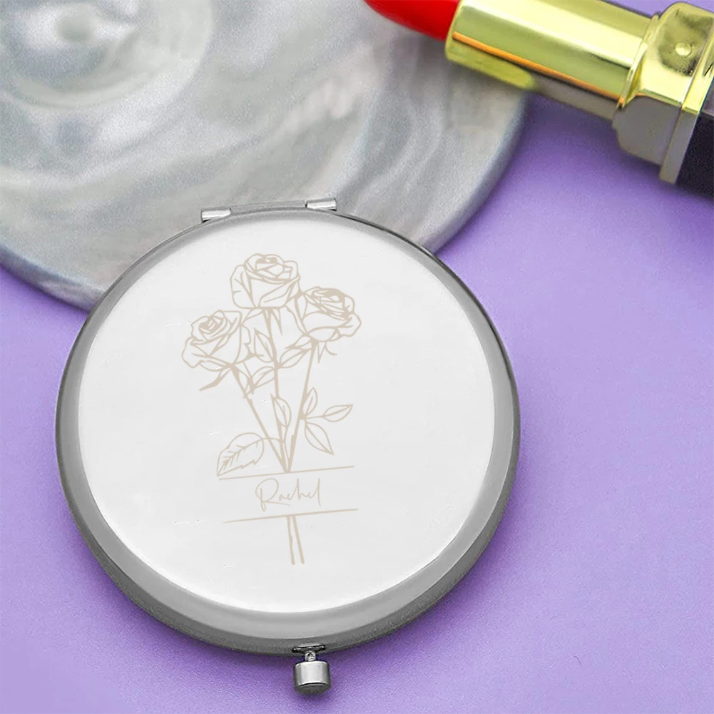 1pc Creative Blooming rose Custom Name Folding Mirror Round Circle Mirror Pocket Mirror Makeup Mirror Birthday Gift