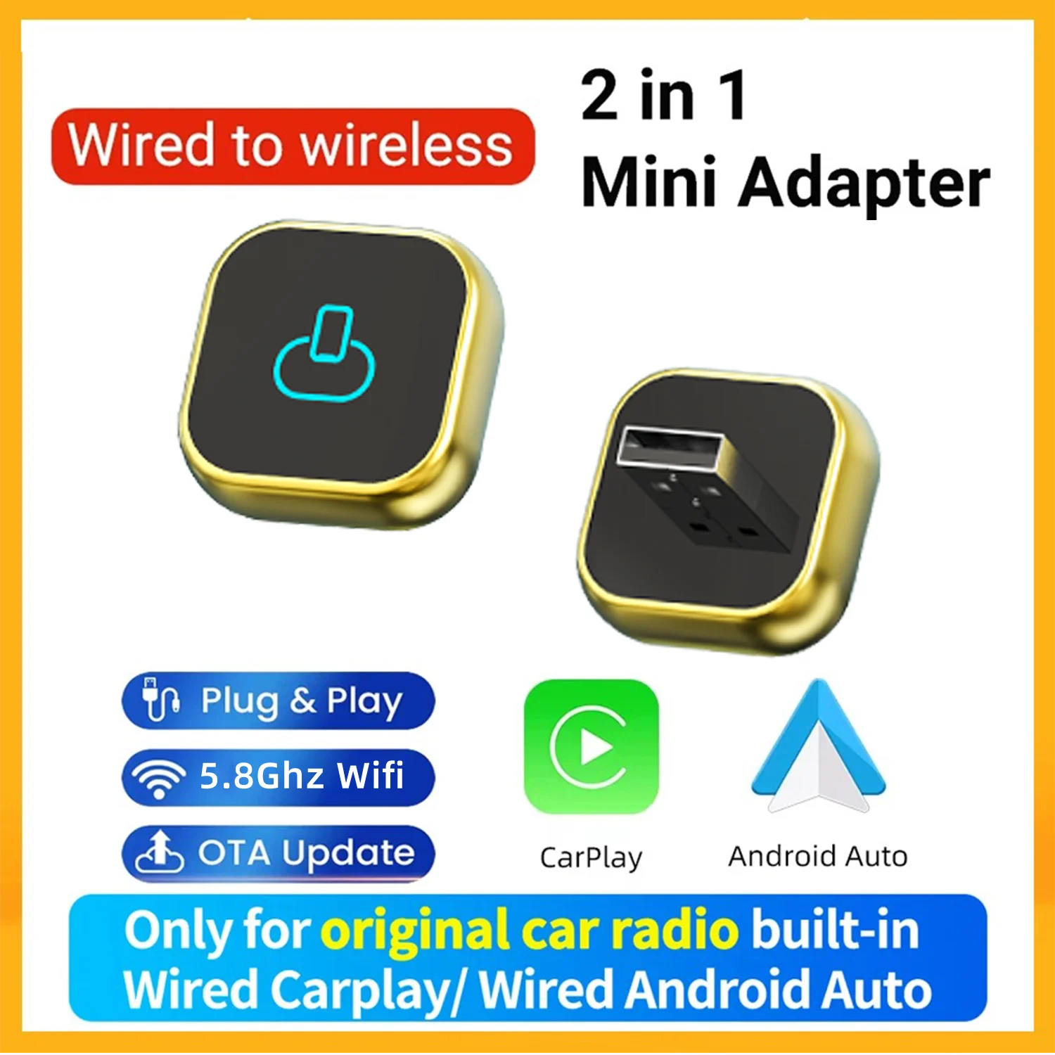 2 in 1 Wireless Carplay Adapter Converts Wired to Wireless Carplay and Android Auto AI Smart Box  For 98% Wired Carplay Cars
