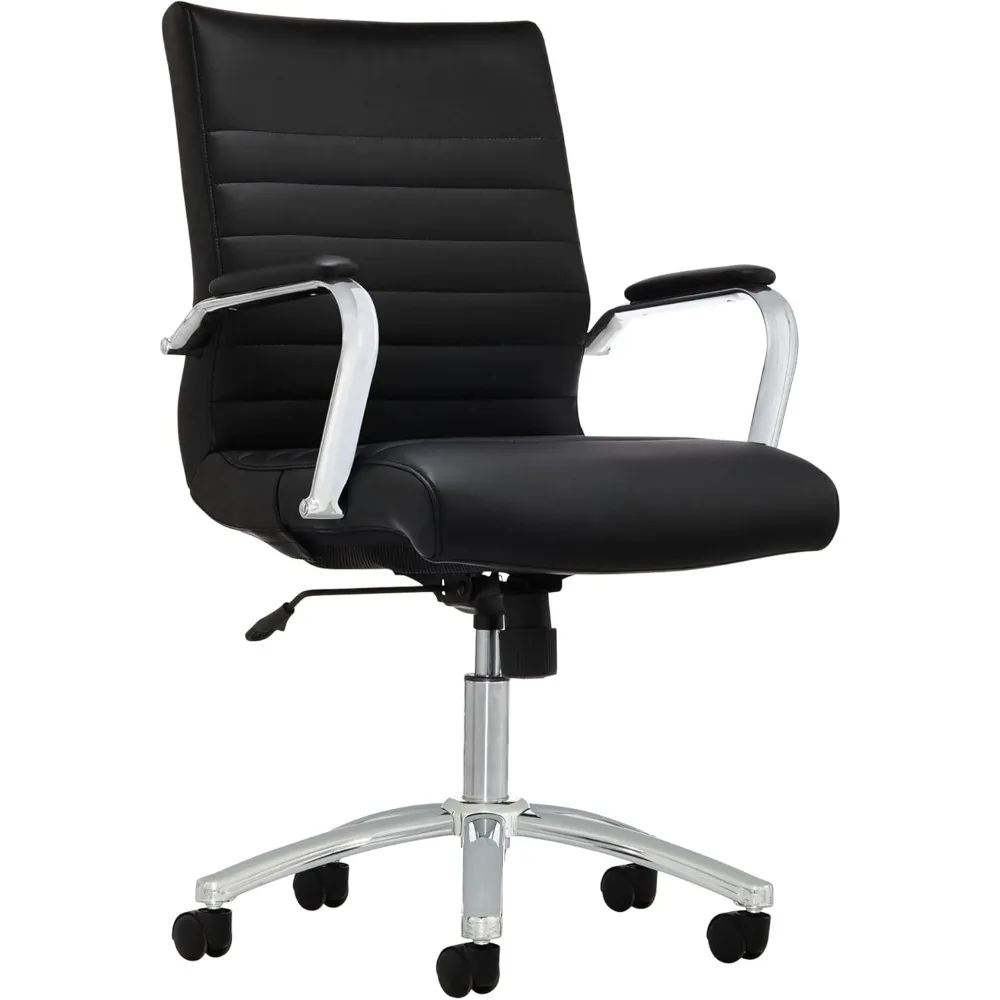 Realspace® Modern Comfort Series Winsley Bonded Leather Mid-Back Chair, Black