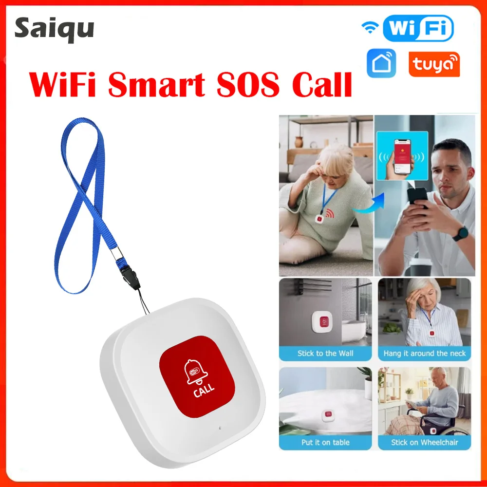 WiFi SOS Call Button Alarm System Tuya Elderly Caregiver Pager Monitoring Notification Seniors Phone App Independent Alarm