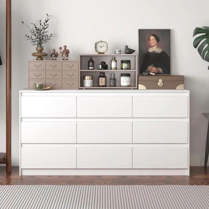 Hitow 9 Drawer Dresser for Bedroom with Deep Drawers, Large Floor Wood Dressers & Chest (63"W x 15.7"D x 31.5"H)