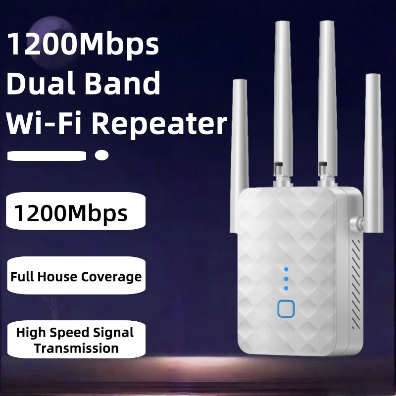 1200Mbps Dual Band WiFi Repeater 2.4G/5GHz Wireless WiFi Signal Extender Amplifier Router Long Range Network Signal Booster