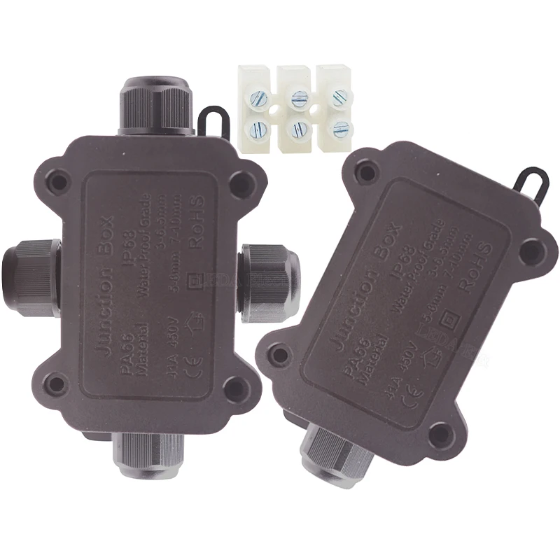 1Pcs 3-Core 5mm-10mm Cable Connector Outdoor Waterproof Junction Box With PC Plastic Terminal Junction Box IP68