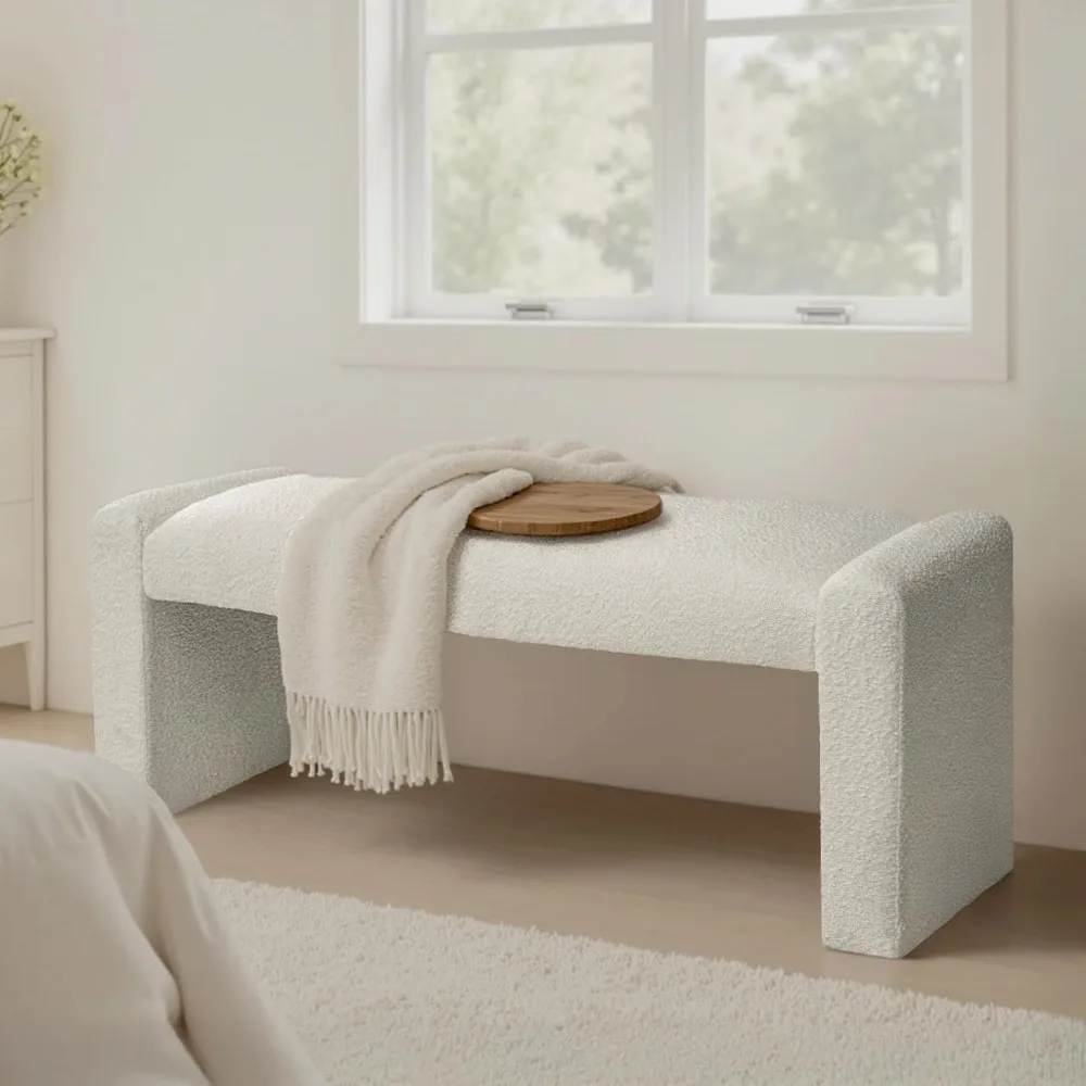 47" End of Bed Bench, Modern Fabric Upholstered Entryway Bench, Footrest Stool Accent Bench with Solid Wood Frame for Bedroom