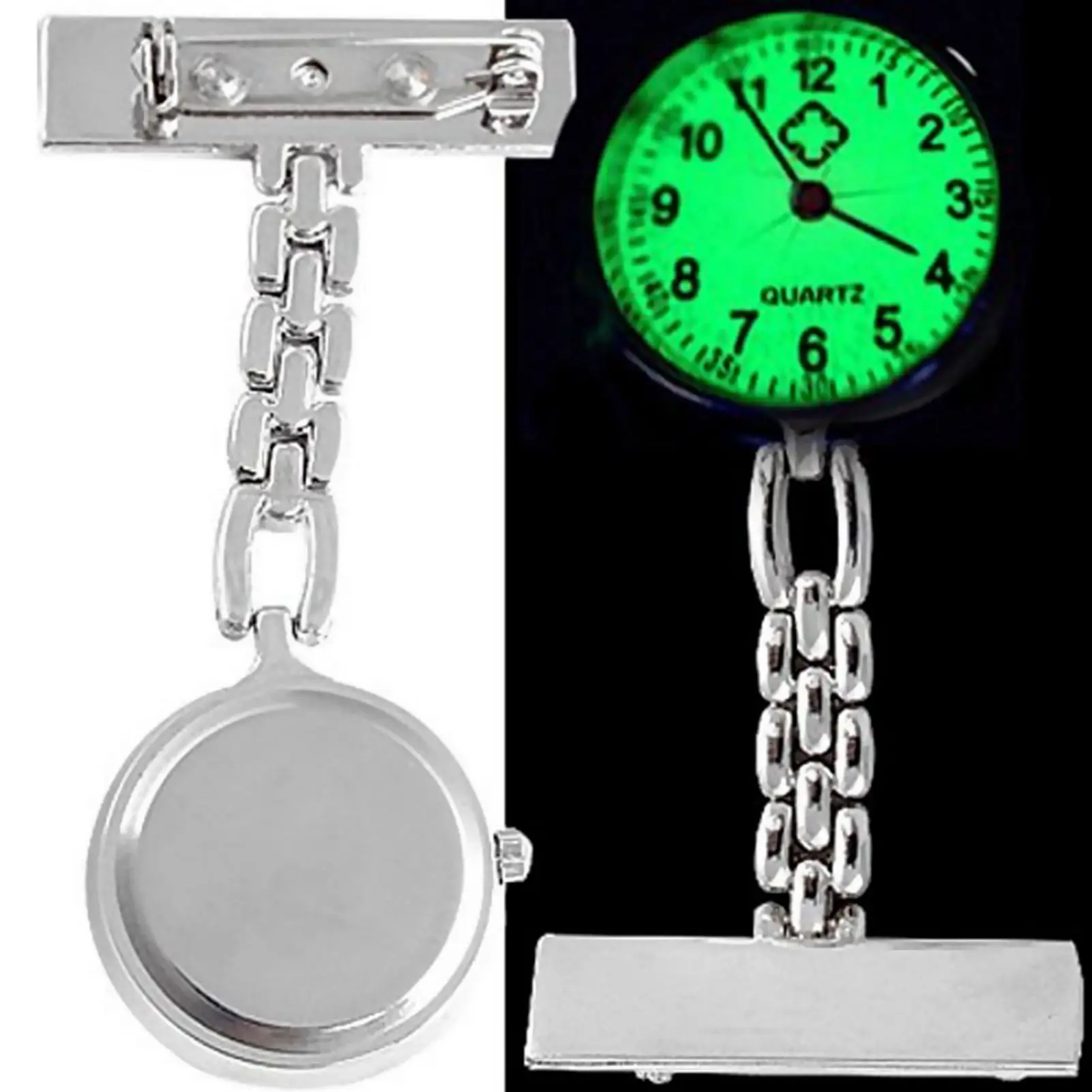 Luminous Nurse Watch Dial Retractable Clip-on for Medical Professionals Night Visibility Doctors Wrist Watch Alloy Strap