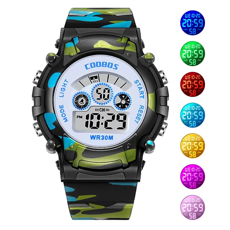 Military Sports Children Watch Colorful Back-light LED Digital Watch Luminous Waterproof Electronic Watch for kids Boys girls