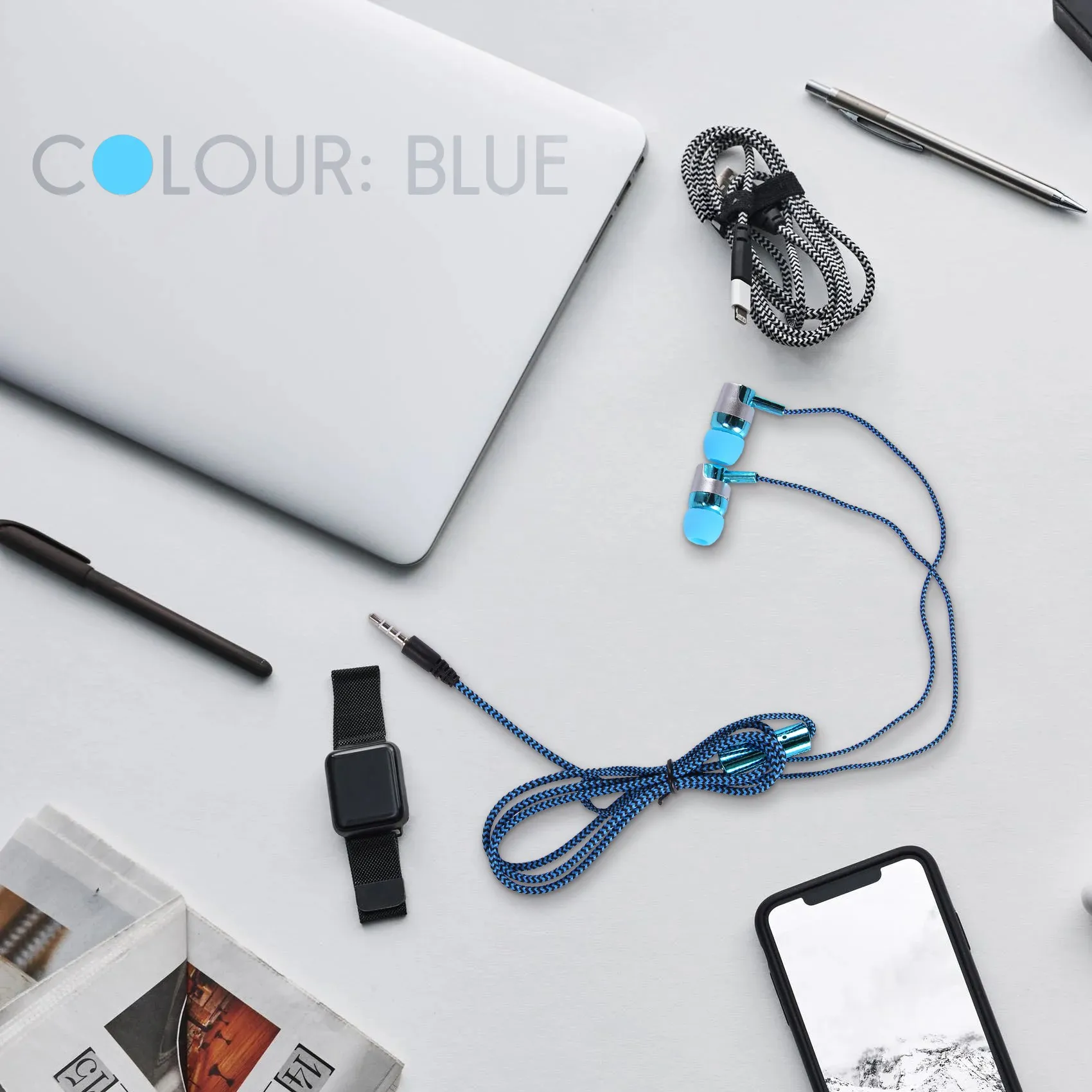 Popular H-169 3.5mm MP3 MP4 Wiring Subwoofer Braided Cord, Universal Music Headphones with Wheat Wire Control(blue)