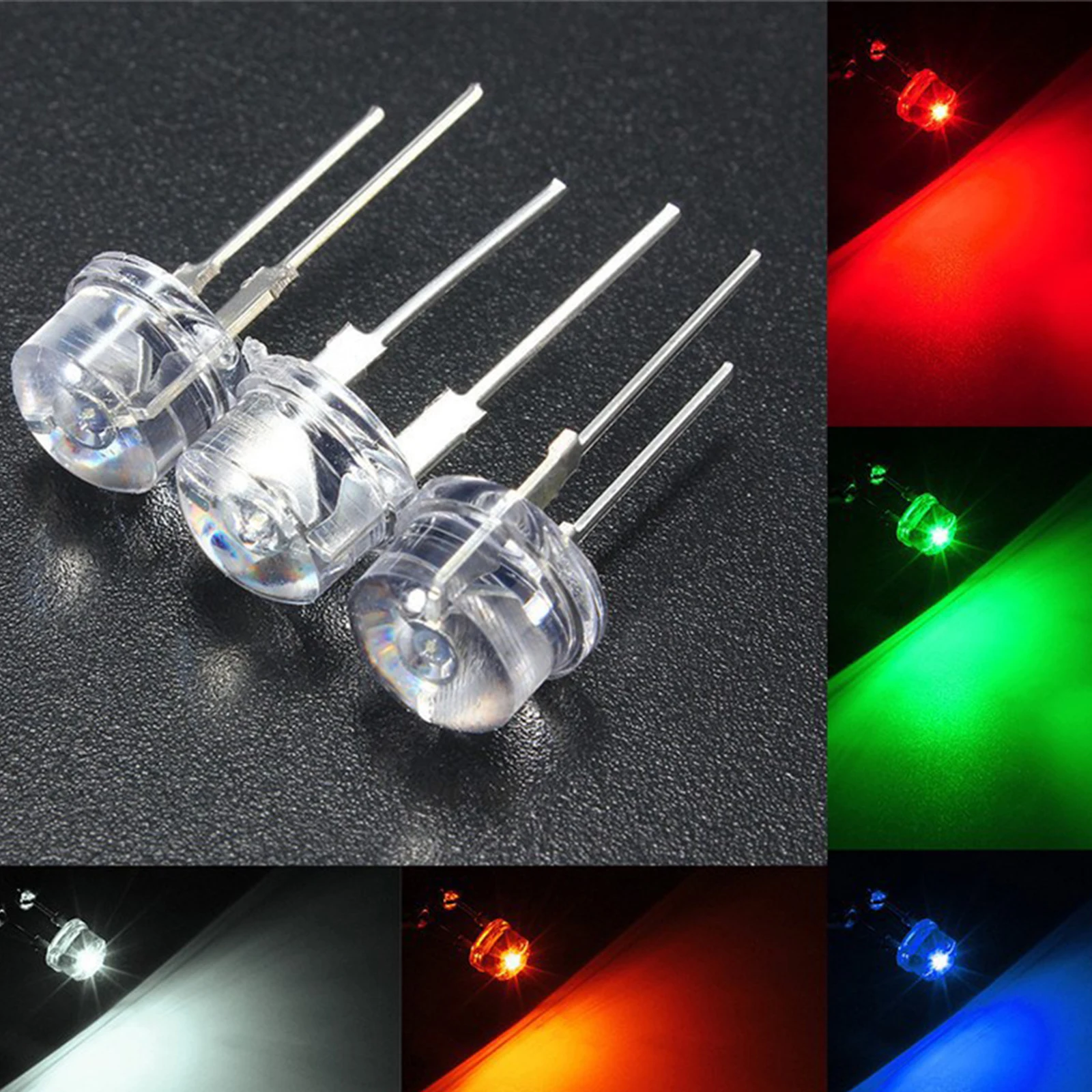 10pcs f8 Straw Hat Led Diode Light 8mm Wide Angle Transparent Led Lamp 0.5w 3.0-3.2v White Red Green Yellow Blue