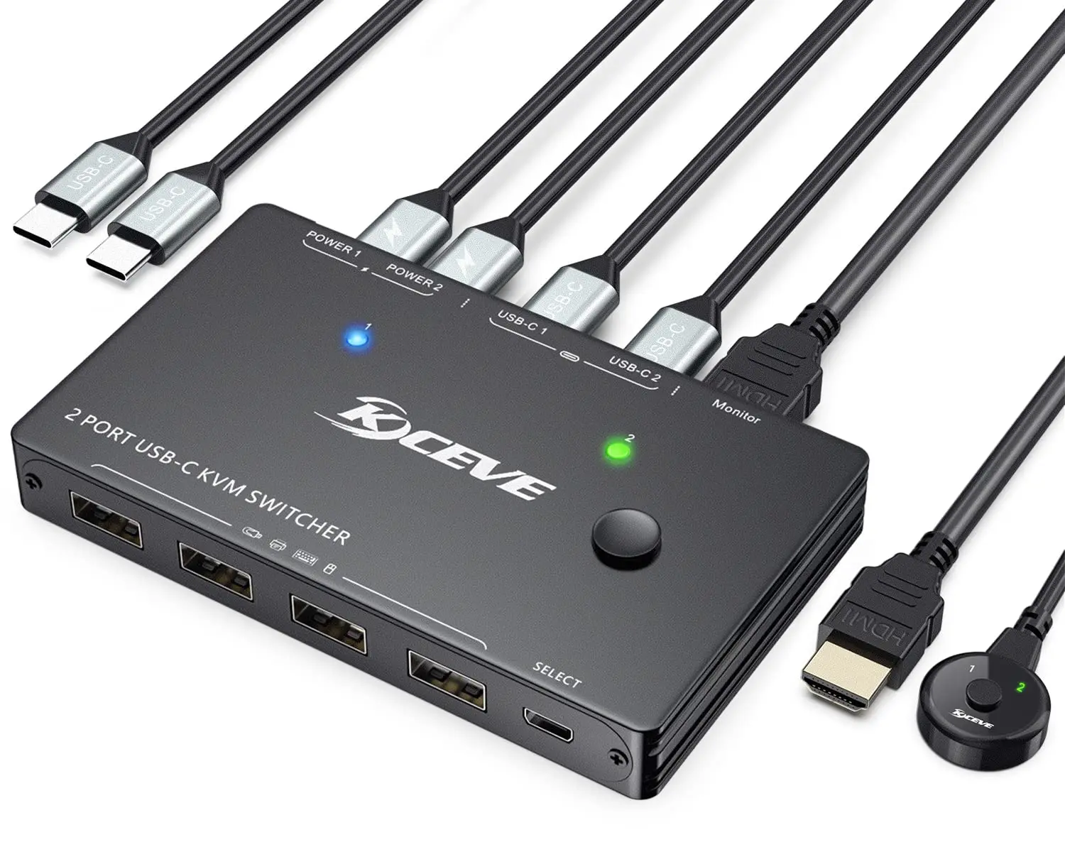 KCEVE USB Type-C KVM Switch 4K@60Hz USB C Switch for 2 Computers Share 1 Monitor and 4 USB Devices.PD 100 W Power