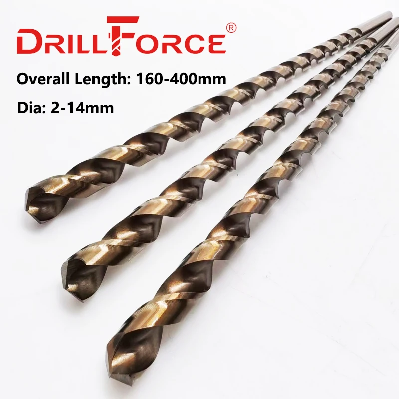 Drillforce Tools 1PC 2-14mm HSSCO 5% M35 Cobalt 160-400mm Long Twist Drill Bits For Stainless Steel Alloy Steel & Cast Iron