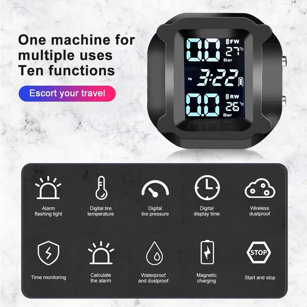 M5 Motorcycle Tire Pressure Monitor Electric Vehicle Motorcycle Wireless High-Precision Tire Pressure Monitoring System