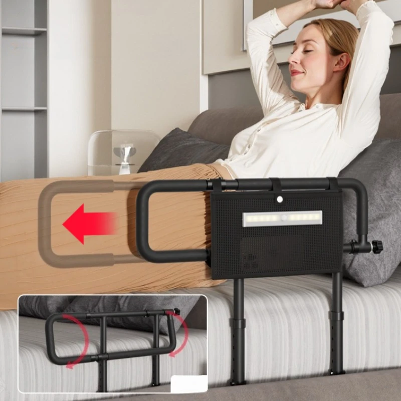 Bed Assist Rail for Elderly-Adjustable Folding Safety Handle, No-Drill Bedside Aid with Flip Support, Multi-Functional Grab Ba