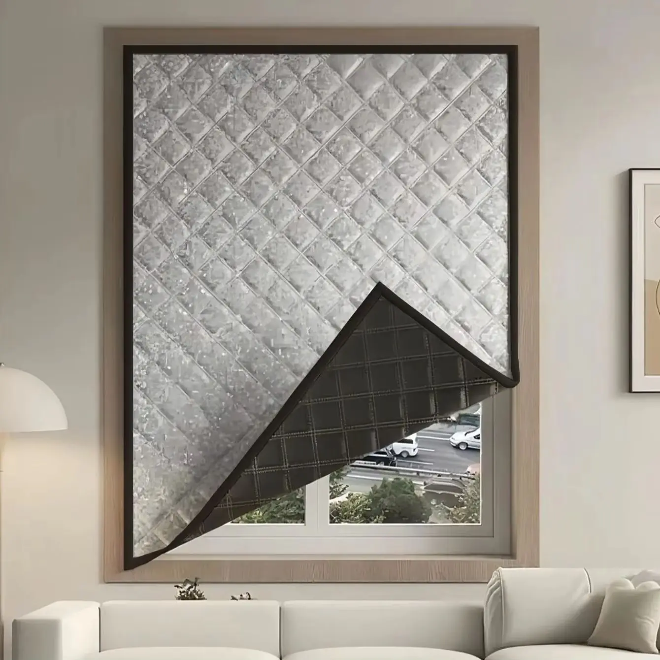 All-in-One Blackout Thermal Curtains:100%Dark, Noise&Heat Blocking-Self-StickNo-Drill for Bedroom Home-Zasłony