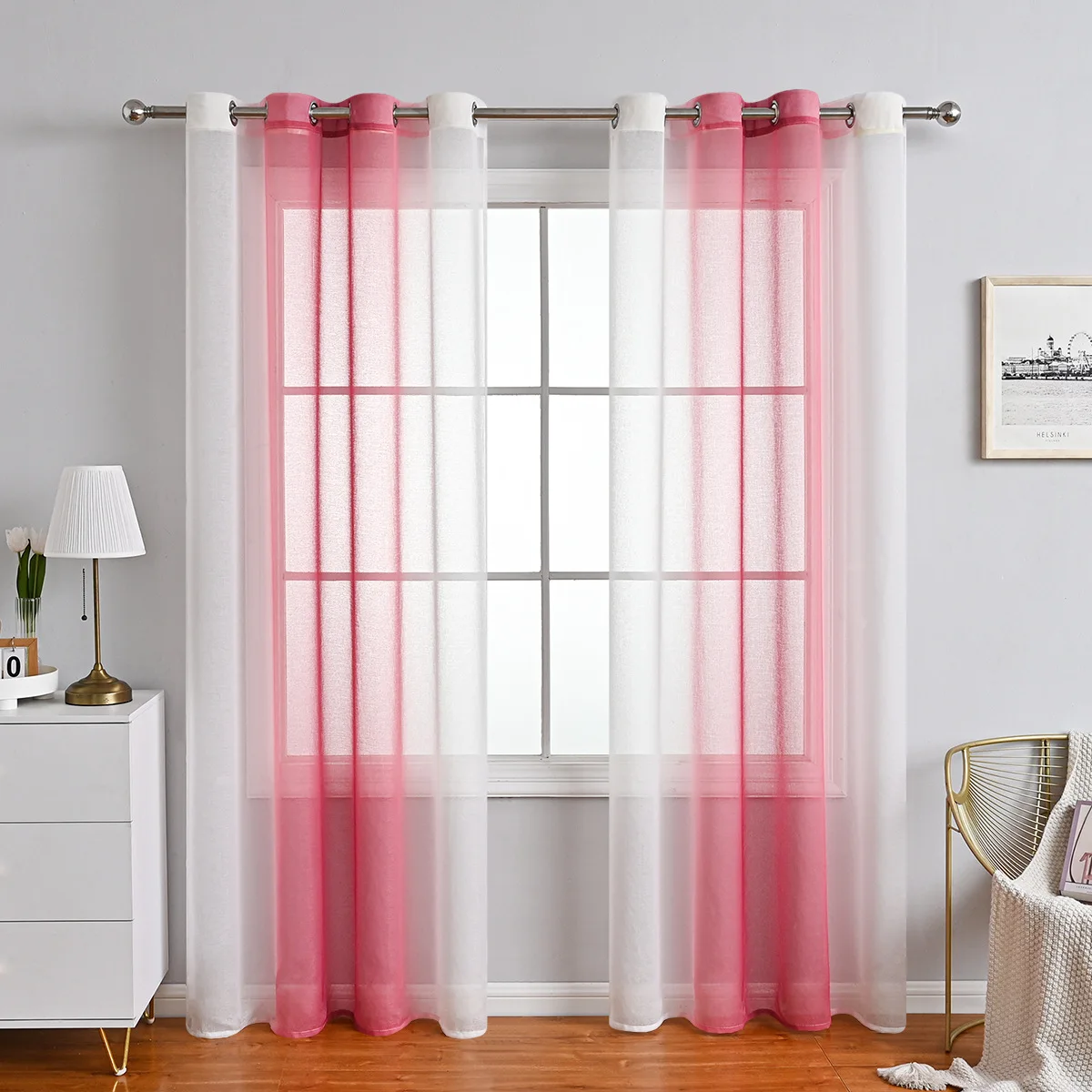 1Pcs Gradient Color  Voile Curtains for Living Room Chiffon Breathable Thin Semi-Shade Bedroom Window Tulle Home Hotel Decor