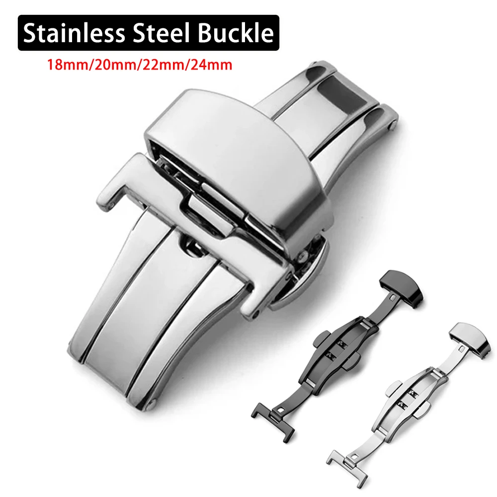 18mm/20mm/22mm/24mm Stainless Steel Strap Buckles Butterfly Buckle Polished Button Watchbands Clasp Watch Connectors Accessories