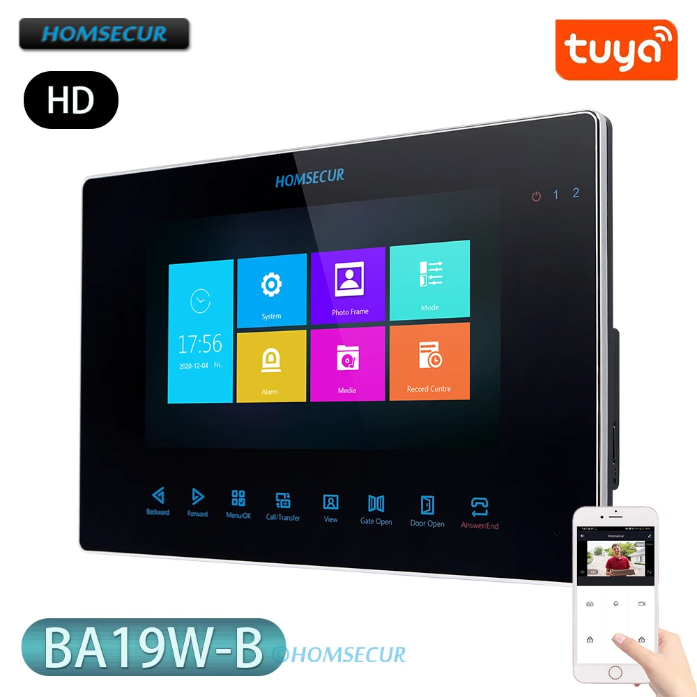 HOMSECUR 4 Wire BA19W-B  WIFI Tuya 7" Indoor Monitor For HDK HD 1080P Video Doorphone Intercom System