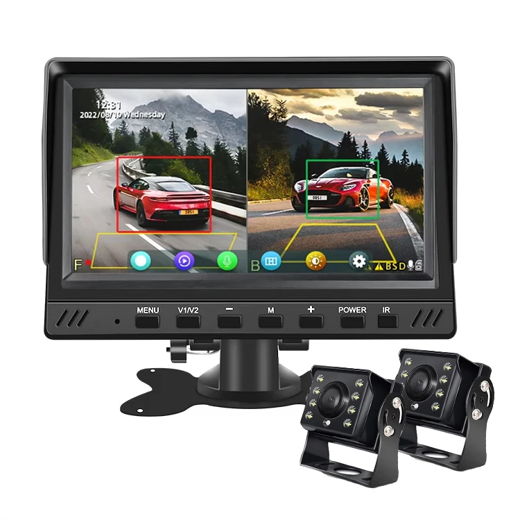 7 Inch 2 Channel Blind Spot Detection DVR Recorder Monitor With 2 PCS AHD 1080P Parking Camera BSD Alarm System for Truck Bus