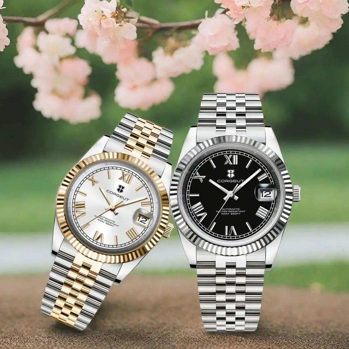 CORGEUT 36mm 39mm Couple Watch Customized Automatic Mechanical High Luxury Fashion Bright Log Sapphire Date Waterproof Watch