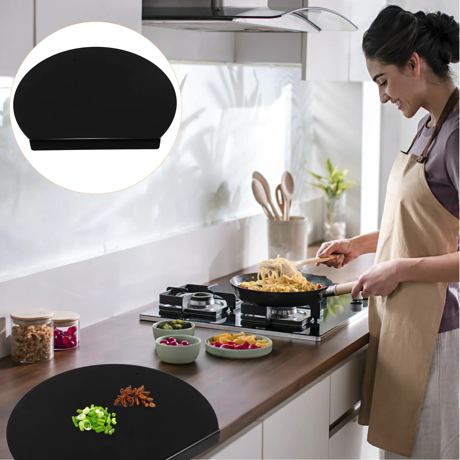 Semicircular Black Acrylic Cutting Board Non-Slip Kitchen Counter Round Board for Apartment Decor Countertop Protector