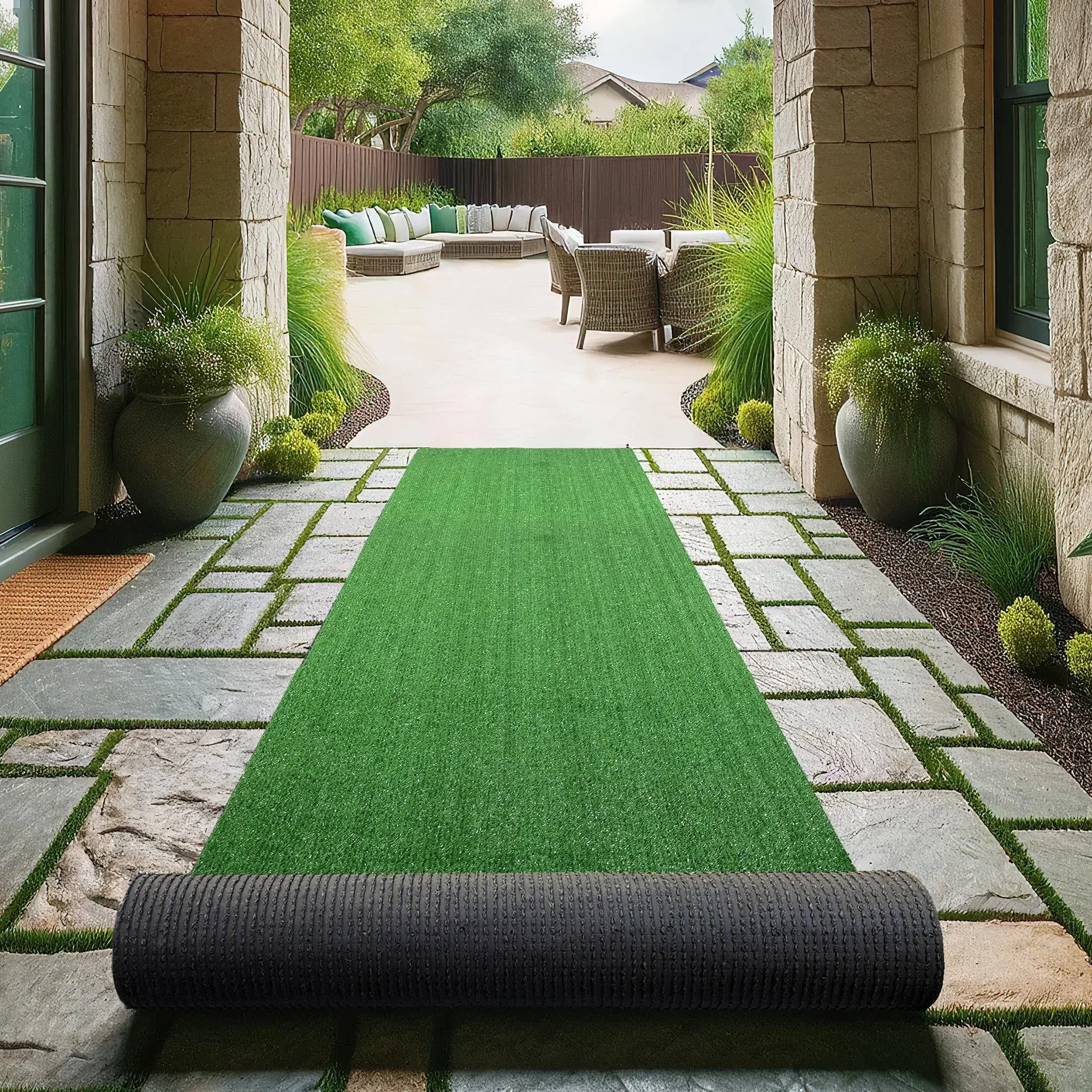 Sweet Home Stores Waterproof 3x15 Indoor/Outdoor Artificial Grass Rug for Patio Pet Deck, 2'7" x 15', Green