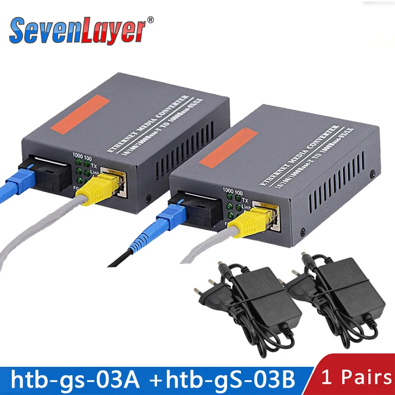 Gigabit Fiber Optical Media Converter HTB-GS-03 A&B 20KM 1000Mbps Single Mode Single Fiber SC Port External Power Supply