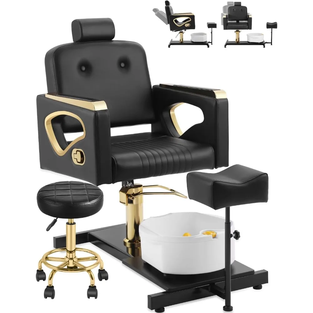 Pedicure Chair No Plumbing for Nail Tech, with Adjustable Footrest and Massage Bath Bowl, Rolling Pedicure Stool,Portable Pedicu
