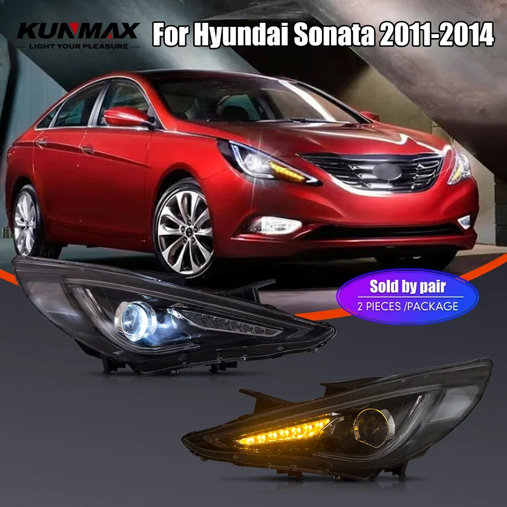 Pair Of LED Car Headlight Assembly For Hyundai Sonata 2011-2014 Front Head Lamp DRL Turning Signal Headlights Plug and Play