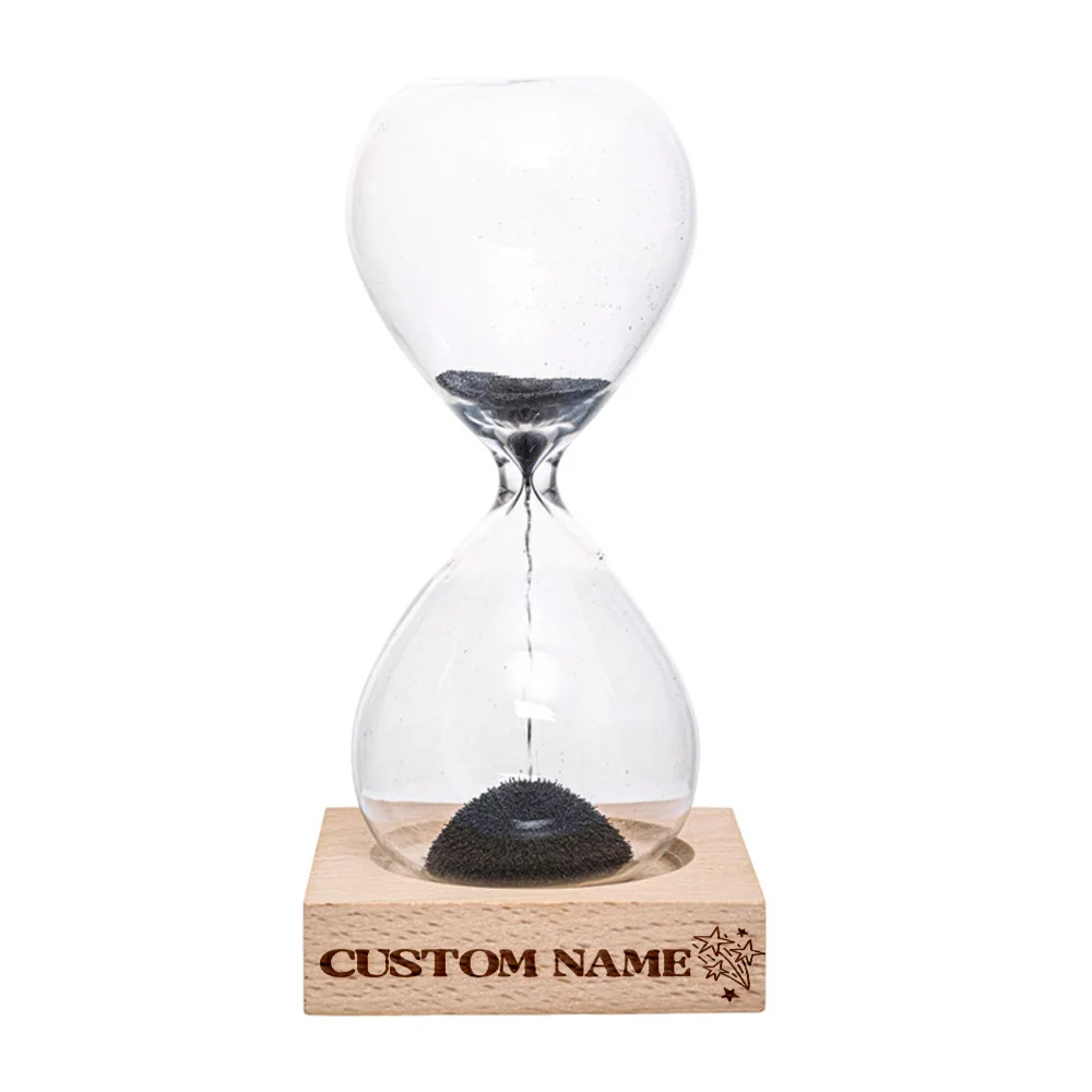 1pc Funny meteor Custom Name Desktop Magnetic Glass Sand Hourglass with Base  Sand Timer Wedding Party Gifts