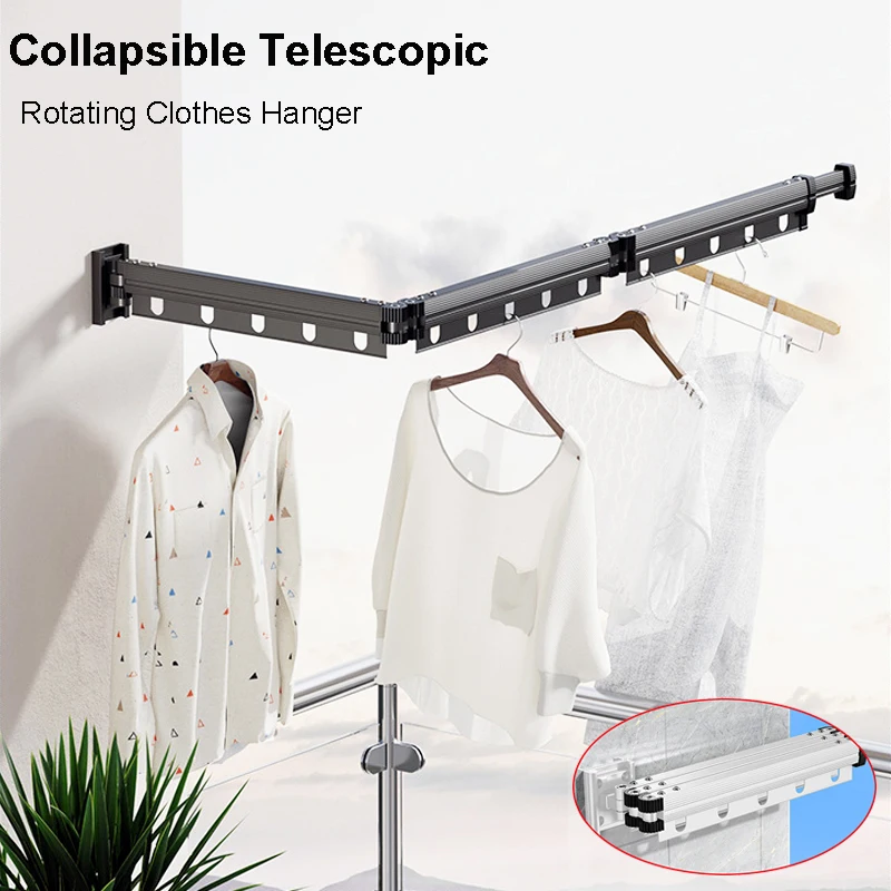 Wall Mount Clothes Drying Rack Foldable Heavy Duty Retractable Closet Clothes Hanger Rotating Drying Rack Hanger Clothes Line