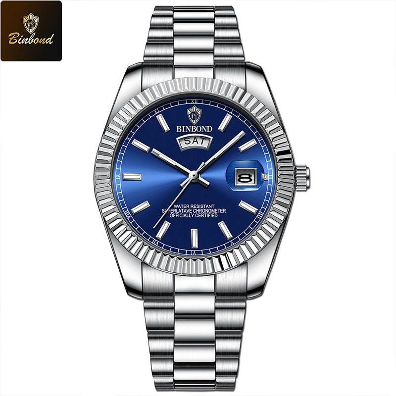 BINBOND Mens Fashion Business Sports Quartz Watch 30M Waterproof Luminous Classic Calendar Creative Clock Mens Wristwatch B7012