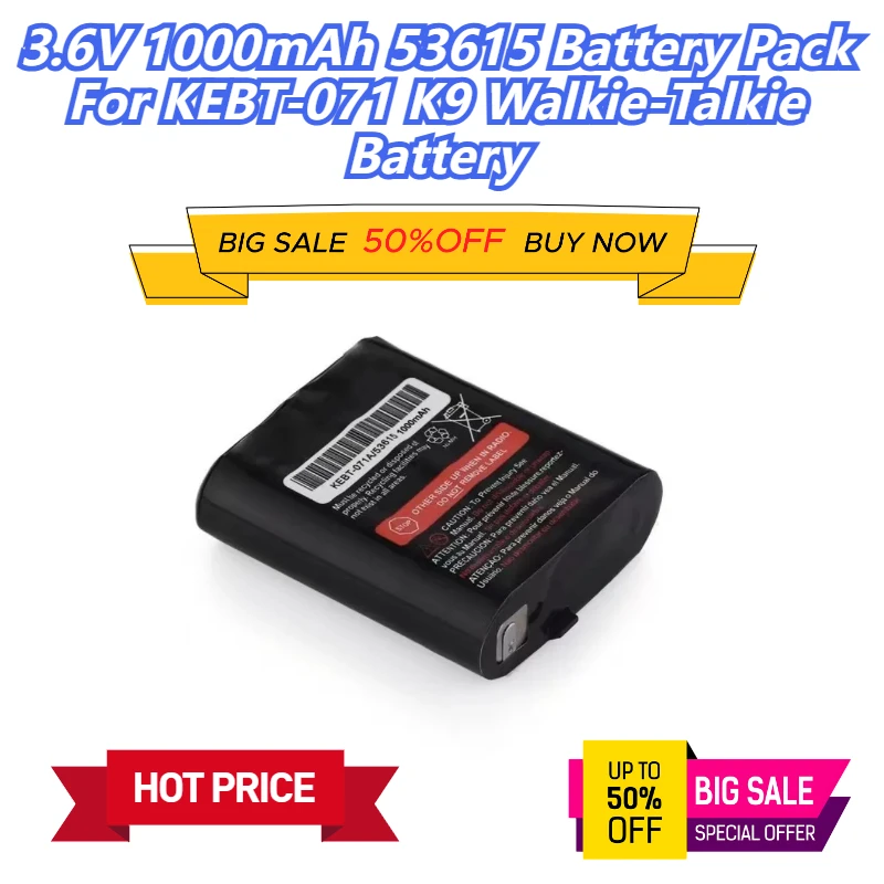 3.6V 1000mAh 53615 Battery Pack For KEBT-071 K9 Walkie-Talkie Battery