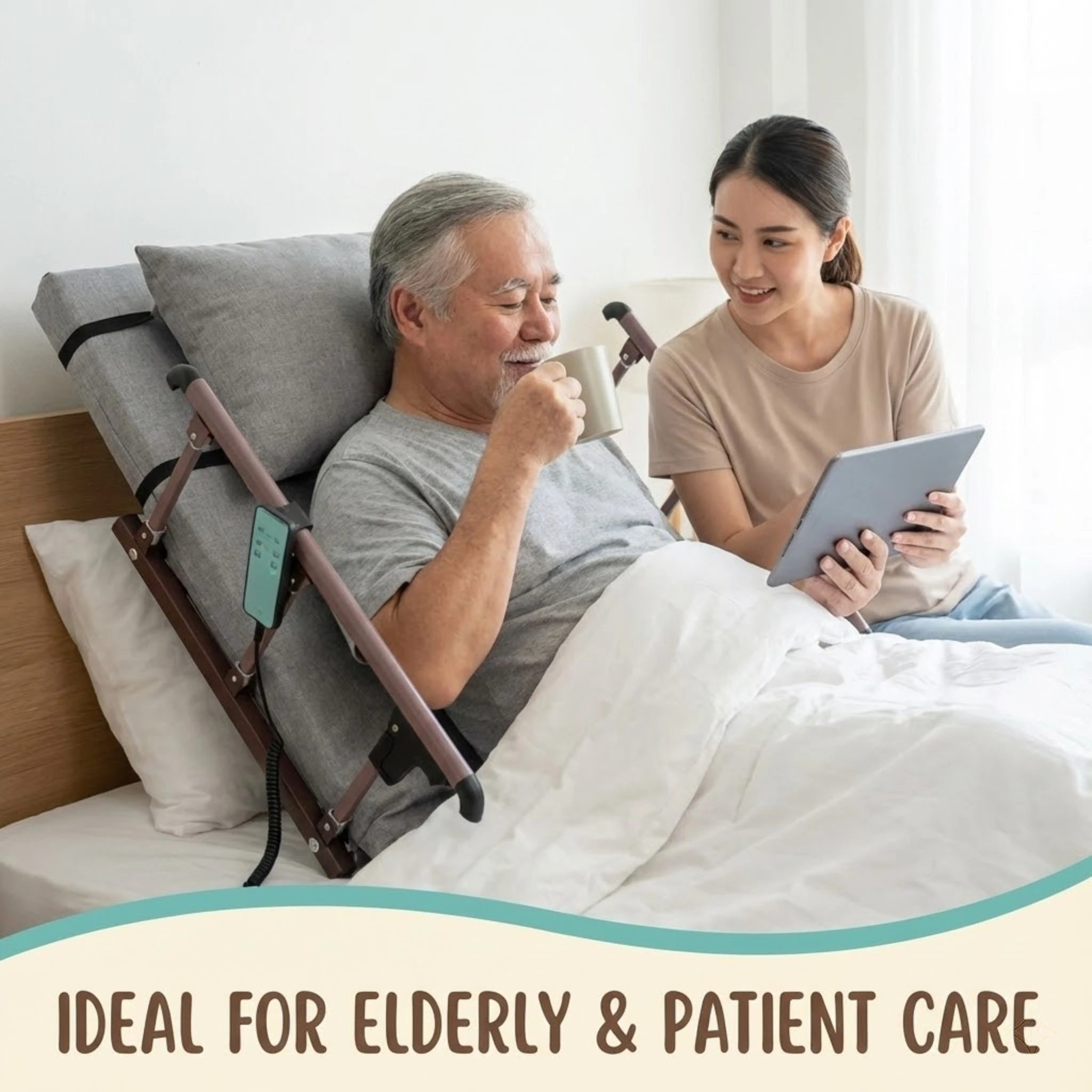 Electric Lifting Bed Backrest for Elderly Patient Care, Adjustable 2-80 Degree Sit-Up Support for Bed with Remote Control