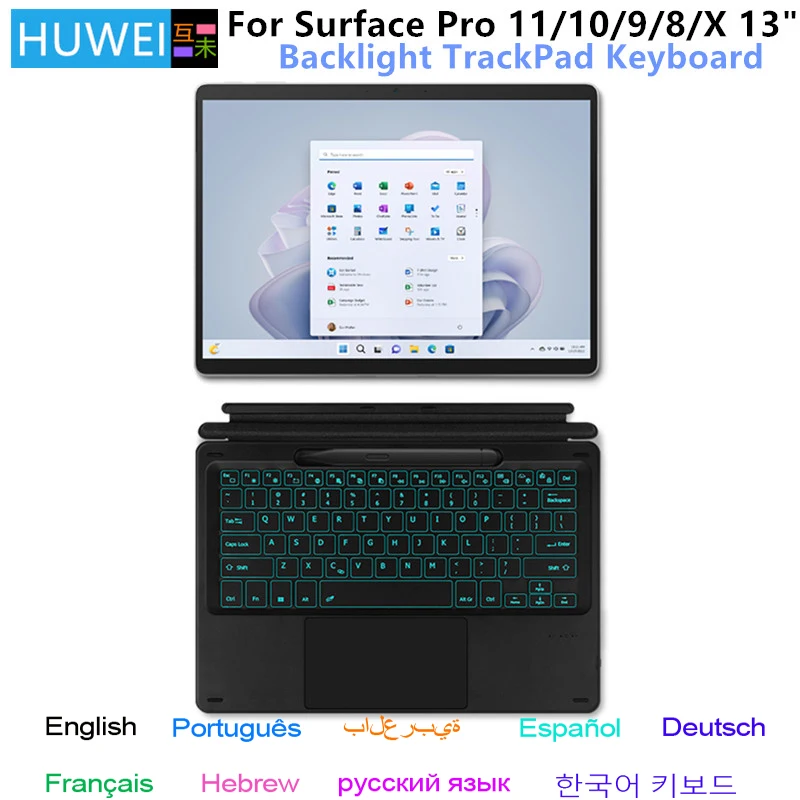Bluetooth Keyboard For Microsoft Surface Pro 11 2024 10 9 8 X Wireless TouchPad Backlit keyboard for Surface Pro11 Pro10 pro9/8