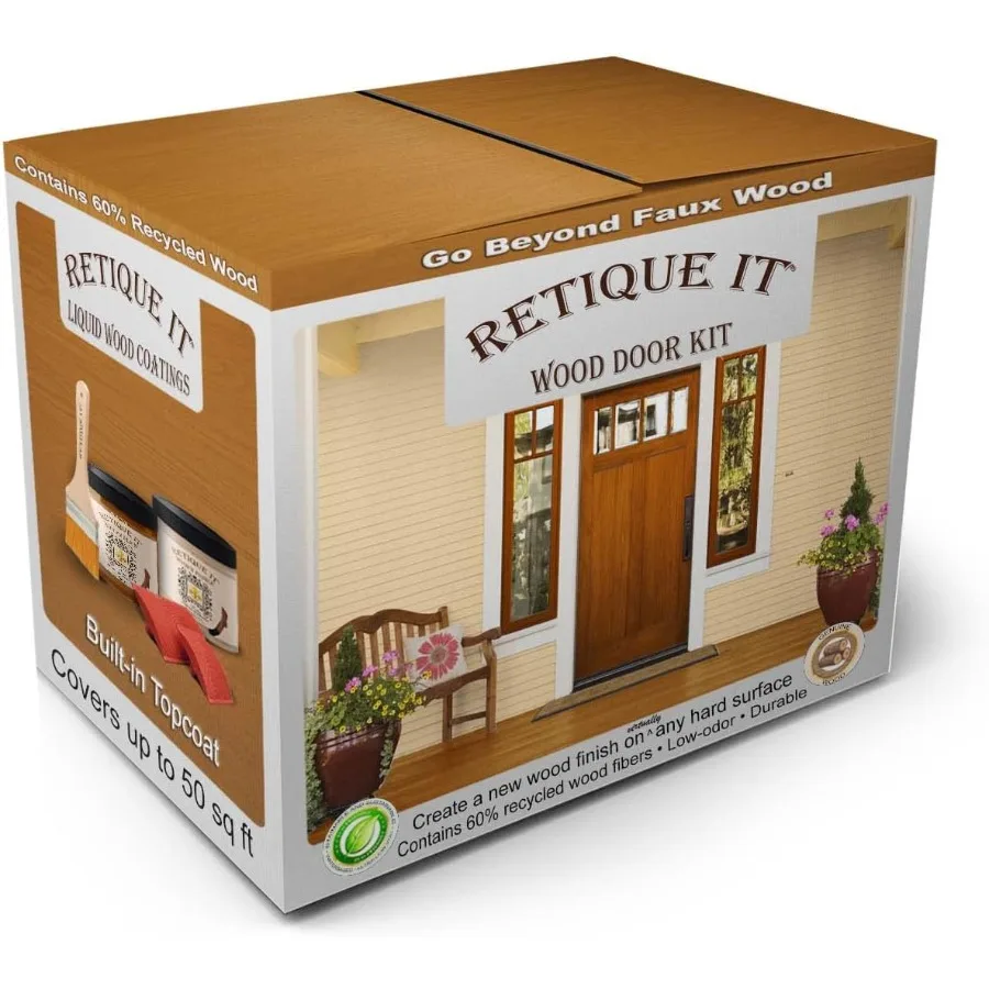Wood Finish Front Door Kit Achieve Authentic Wood Appearance with Paintable Liquid Wood Based Primer and Gel Stain for Indoor O