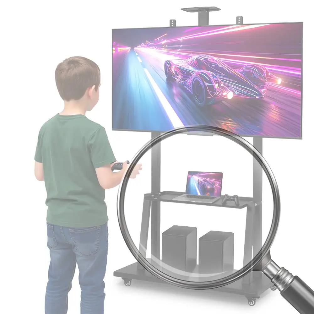 Smart Board Stand Height Adjustable Universal TV Floor-Standing Stand with Wheel TV Mobile Stand for Classroom Home Office