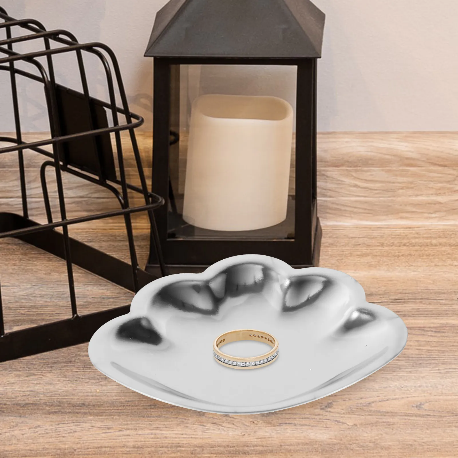 2Pcs Jewelry Dish Tray Elegant Shell Shape Stainless Steel Trinket Plate Rings and Earrings Holder Lipstick Sundries Storage