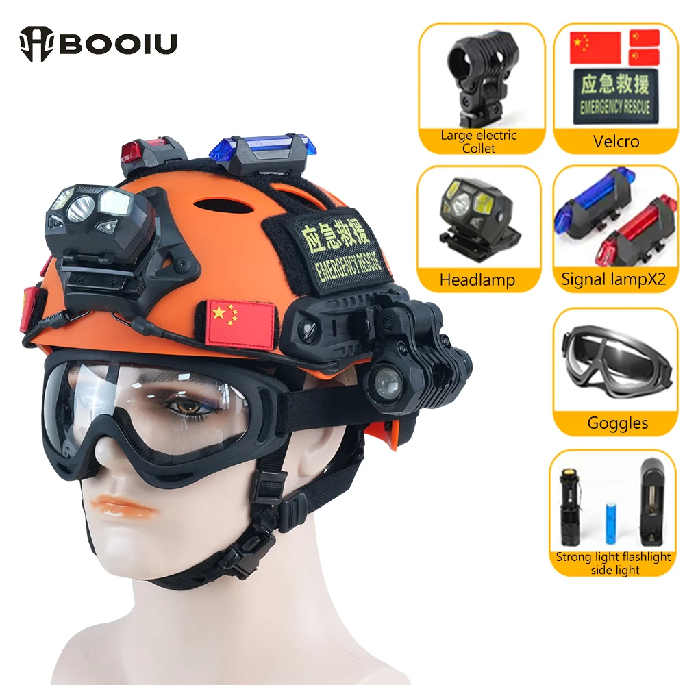 BOOIU Tactical PJ Helmet Rescue Helmet Adjustable Knob Multifunctional Safety Training Emergency Lightweight FAST Helmet Set