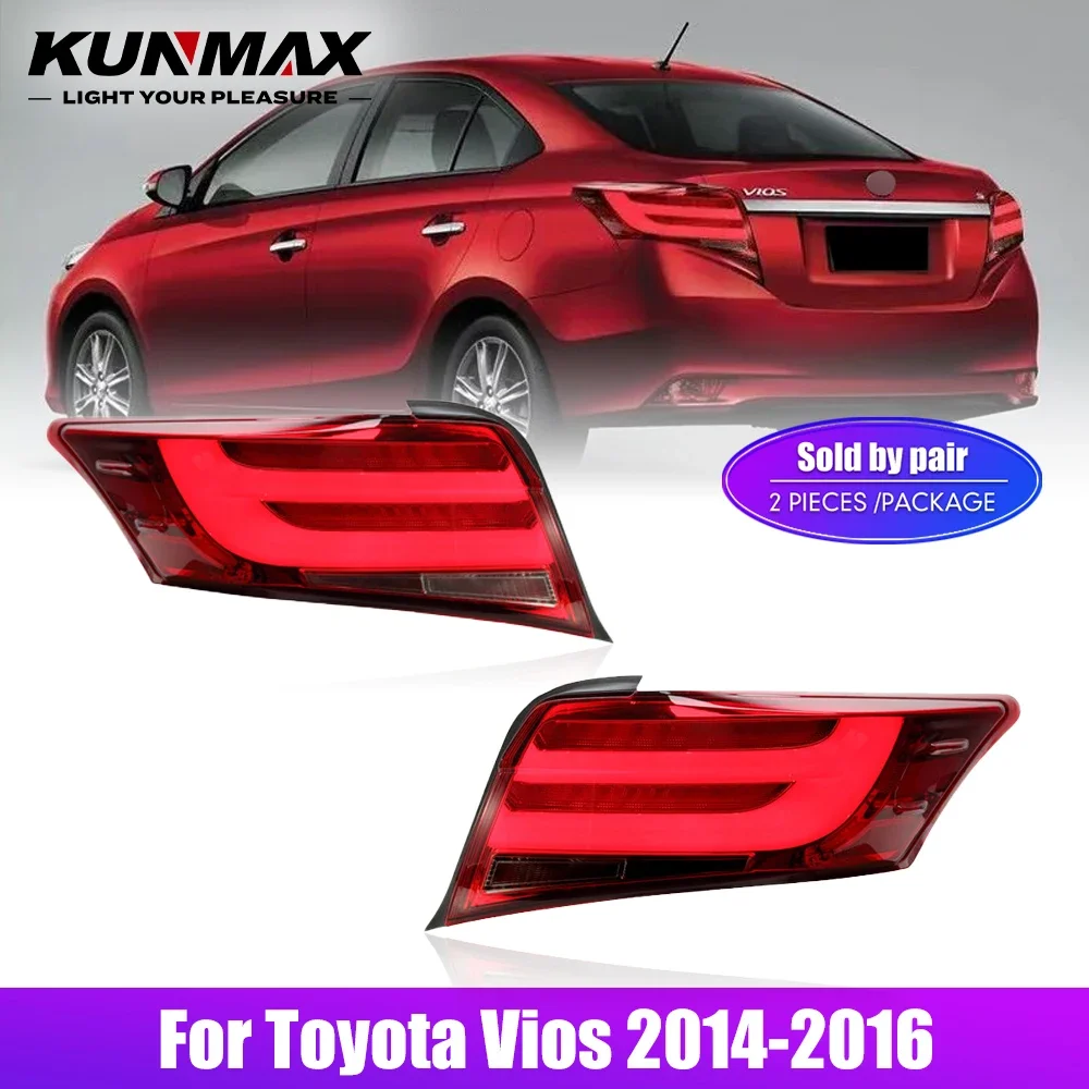 Pair Of LED Tail Lights For Toyota Vios 14-16 DRL Reverse Brake Turning Signal Car Rear Tail Light Assembly Plug And Play 2PCs