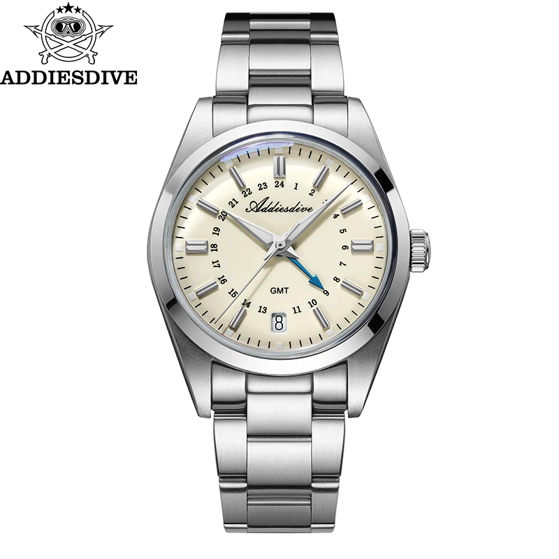 ADDIESDIVE Hot Brand 36mm Luxury GMT Watch Gift for Men 10Bar Waterproof BGW9 Super Luminous 316L Stainless Steel Quartz Watches