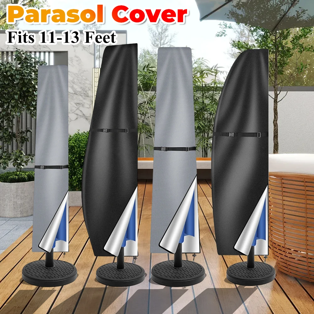 Outdoor Anti-UV Protective Cover for Patio Sunshade Umbrella Waterproof for 11-13 Feet Cantilever Parasol Rain Cover with Zipper