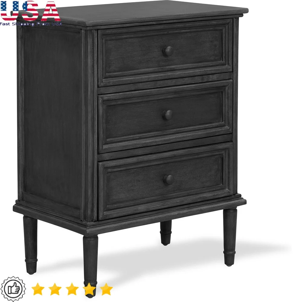 Three Drawer Storage Cabinet Dark Gray Elegant Design Versatile Use Living Room Bedroom Office Fully Assembled Indoor Furniture
