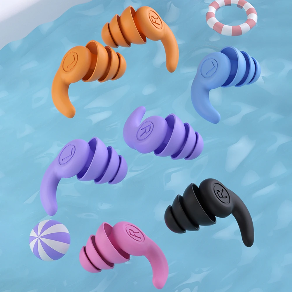 1 Pair Silicone Earplugs Sound Insulation Canceling Noise 3 Layers Reduction Soundproof Lightweight Portable for Sports Swimming
