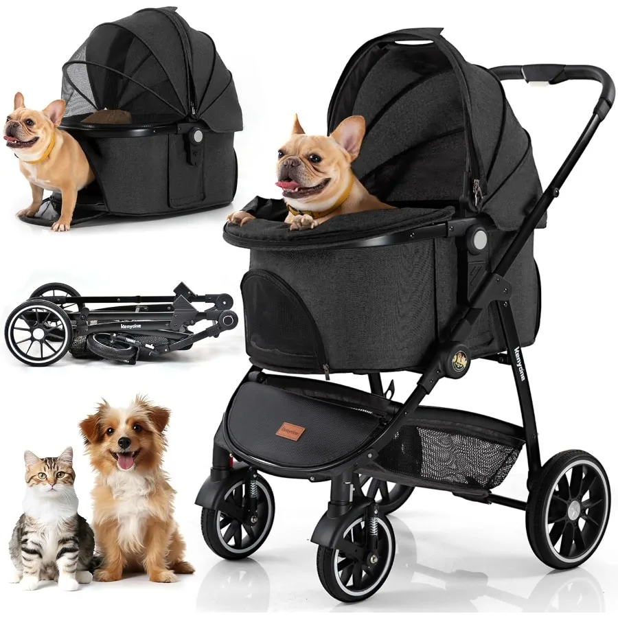 Pet Stroller 3 in 1 Dog Stroller for Medium Small Size Dogs Large Cat Stroller with Detachable Carrier for Puppies Doggies Kitt