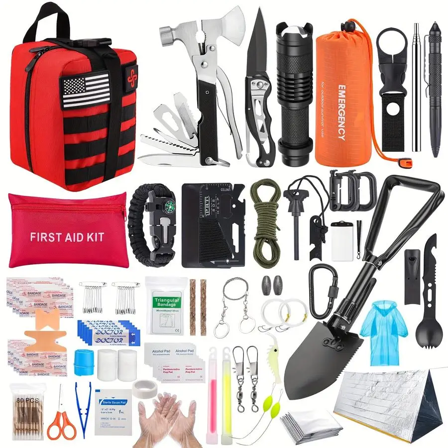Kit, 252Pcs Survival Gear First Aid Kit with Molle System Compatible Bag and Emergency Tent, Emergency Kit for Earthquake, Outdo