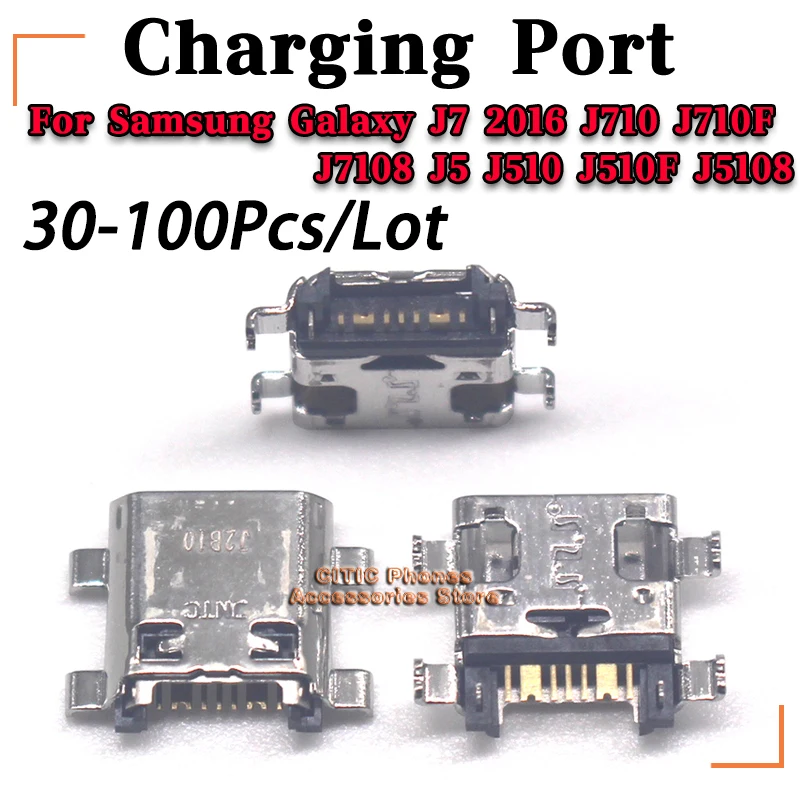 30-100Pcs/Lot USB Charging Dock Charge Port For Samsung Galaxy J7 2016 J710 J710F J7108 J5 J510 J510F/5108 Socket Jack Connector