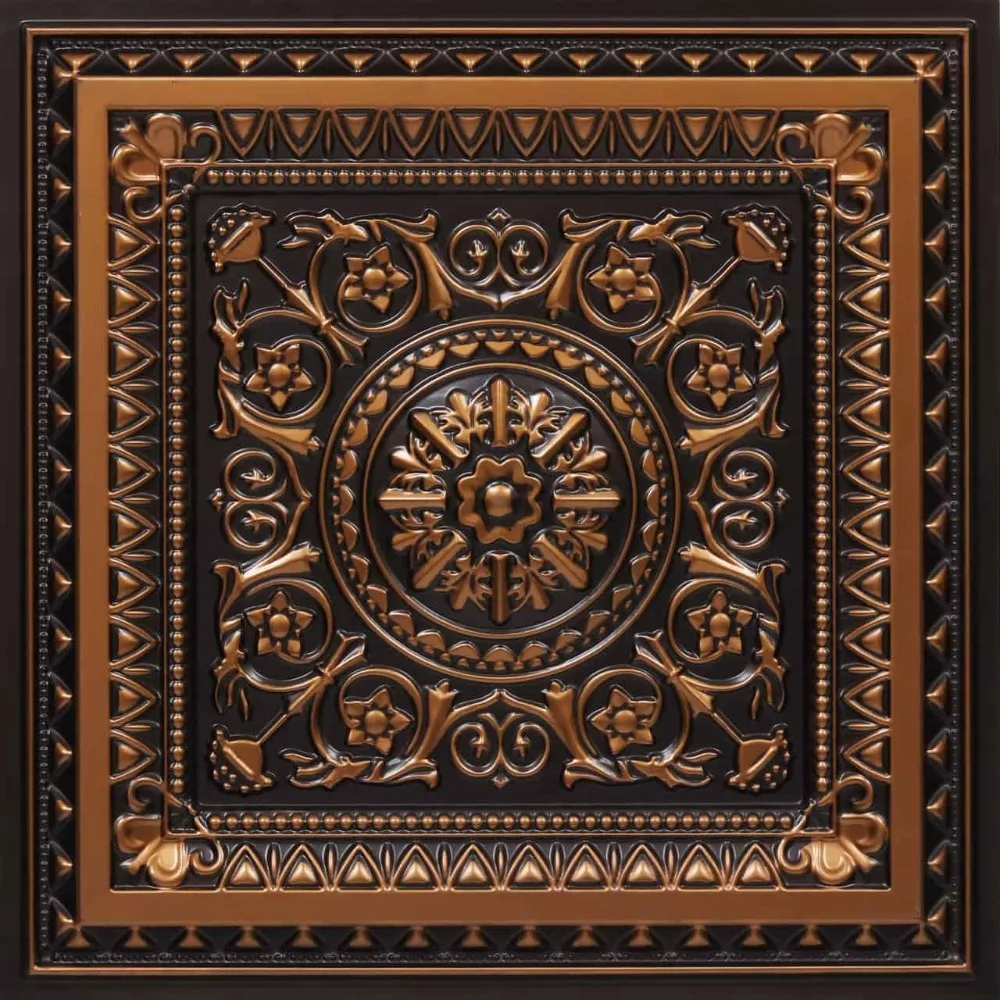 To Beautiful In Hours 223 La Scala PVC 2' x 2' Glue-up or Lay-in Ceiling Tile, Pack of 10, Antique Copper, 10 Piece