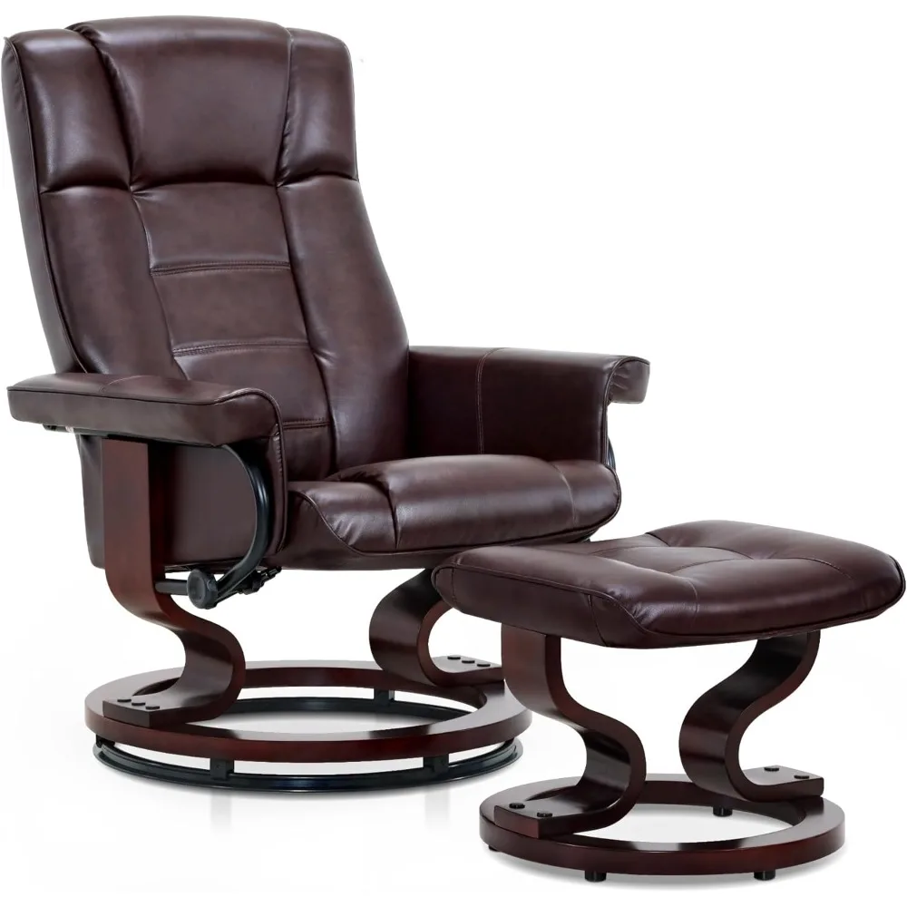 Manual Swivel Recliner with Ottoman, Chair Ottoman Set for RV Small Spaces, Living Room, Bedroom, Office 9019 4919 (Faux Leathe