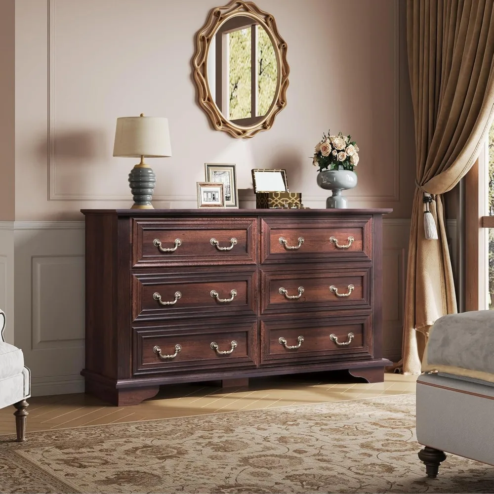 Wood Dresser with Drawer,Farmhouse Storage Dresser Organizer with Roman Metal Handle,Chest of Drawers for Living Room,Bedroom